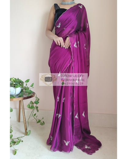 Purple Wine Georgette Silk Saree With 86 Bootas - kreationbykj