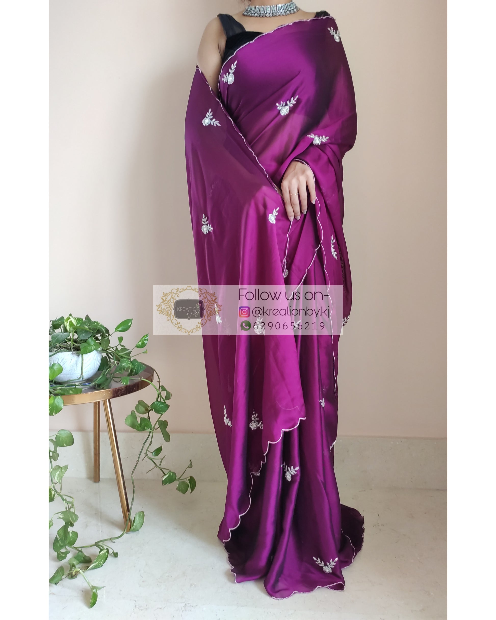 Purple Wine Georgette Silk Saree With 86 Bootas - kreationbykj