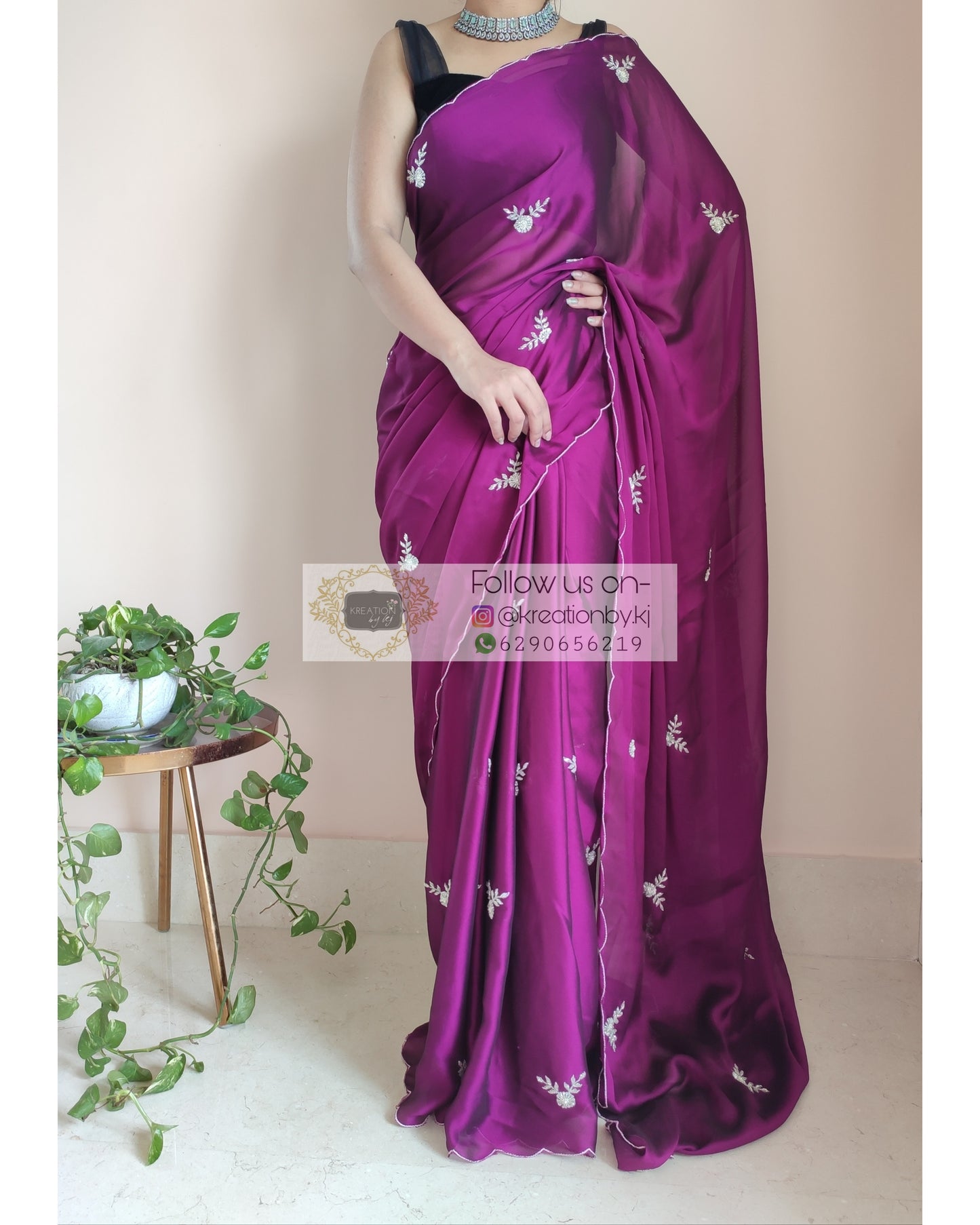 Purple Wine Georgette Silk Saree With 86 Bootas - kreationbykj