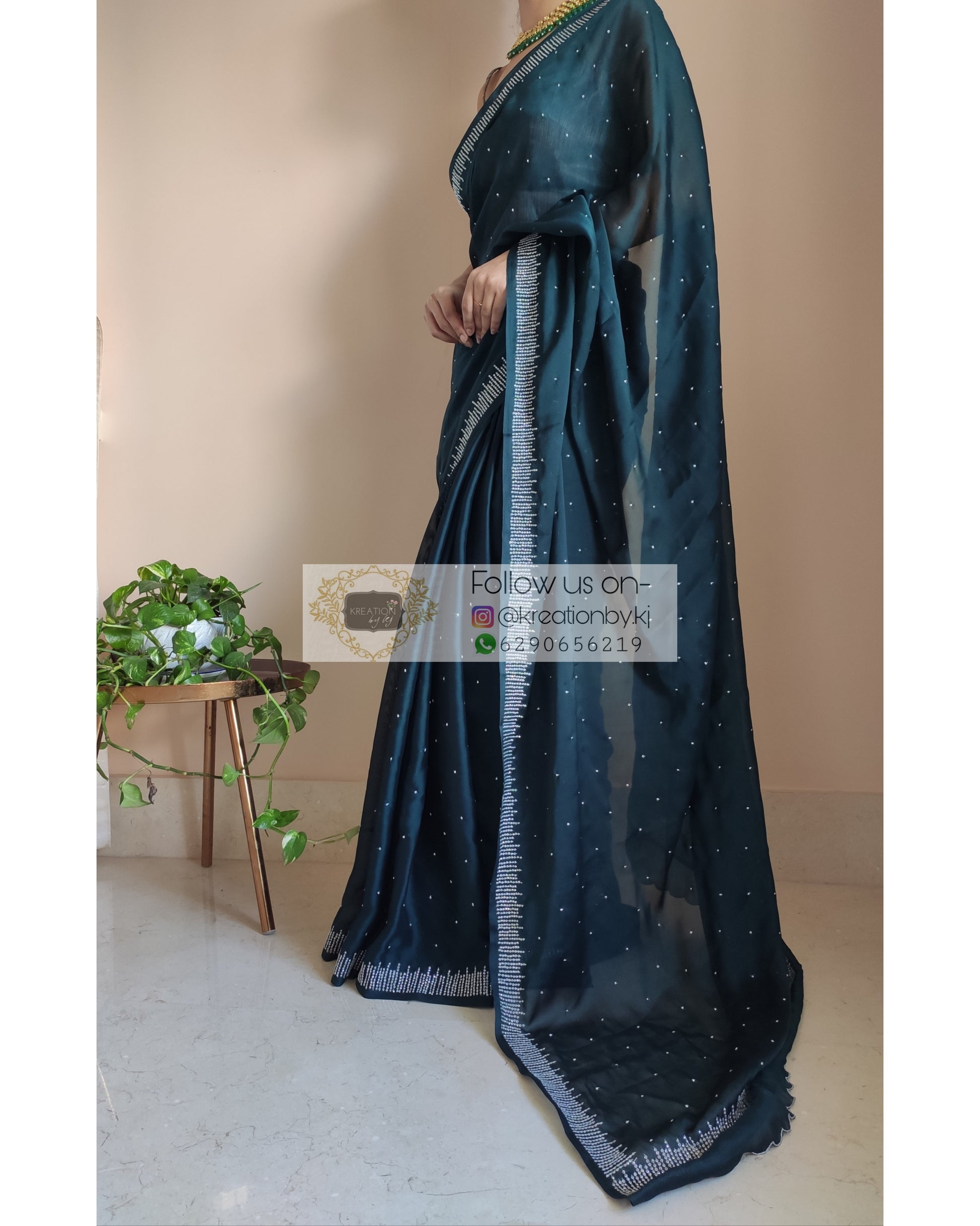 Midnight Blue Crepe Silk Sitara Saree - kreationbykj