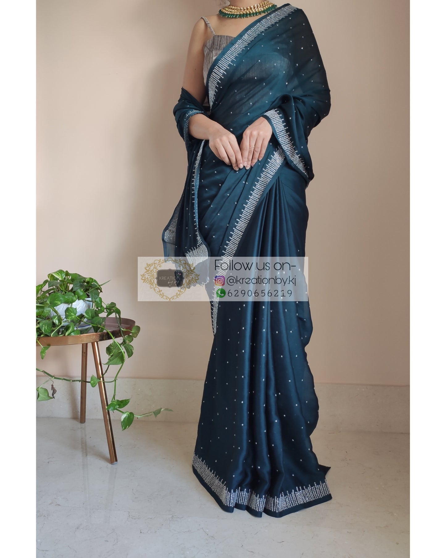 Midnight Blue Crepe Silk Sitara Saree - kreationbykj