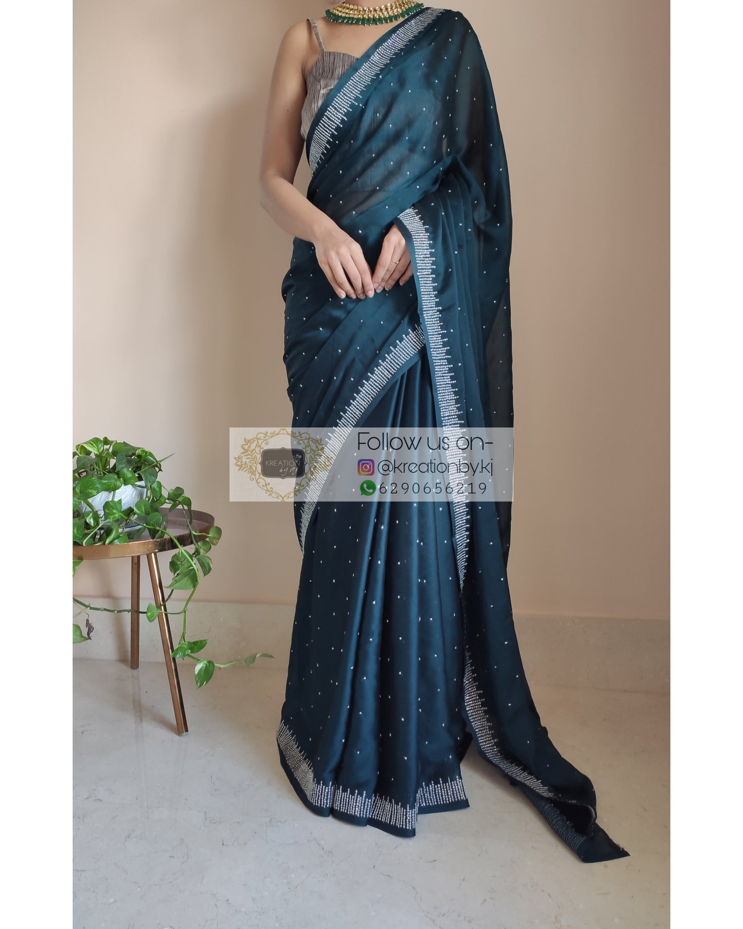 Midnight Blue Crepe Silk Sitara Saree - kreationbykj