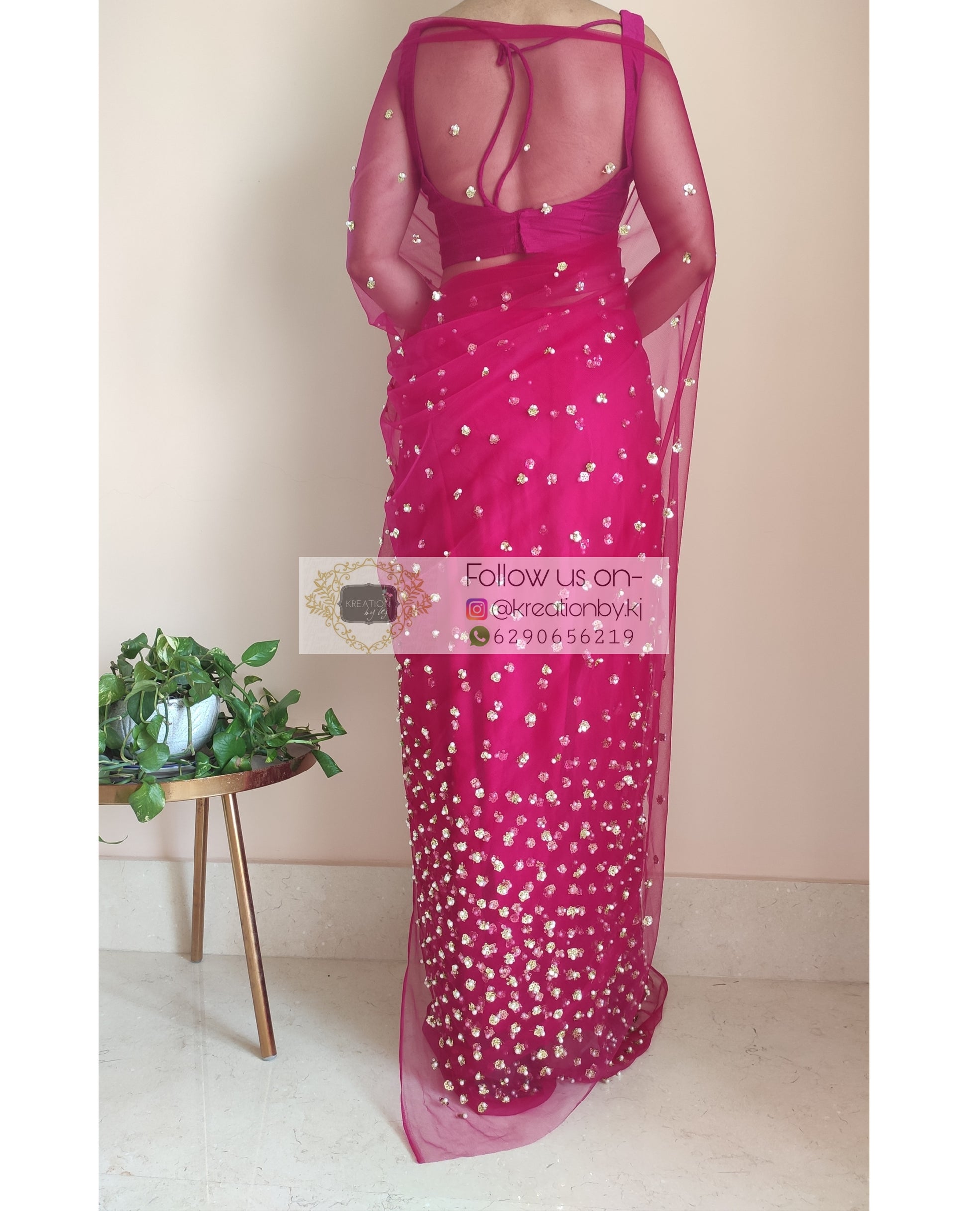 Jugnoo Hot Pink Net Saree - kreationbykj