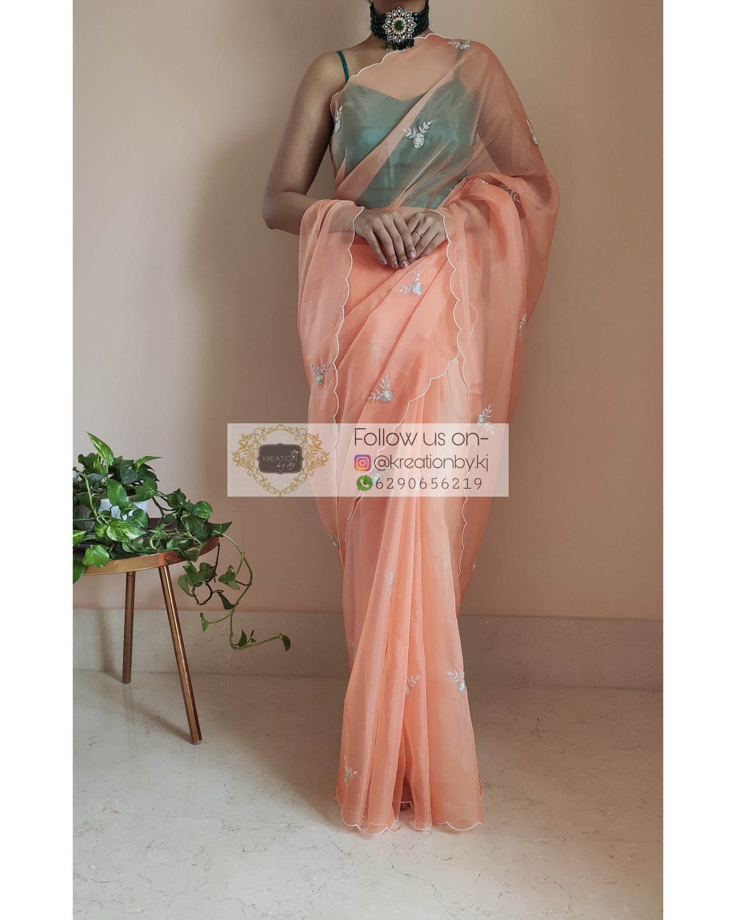 Peach Organza Silk Saree With 86 Bootas - kreationbykj