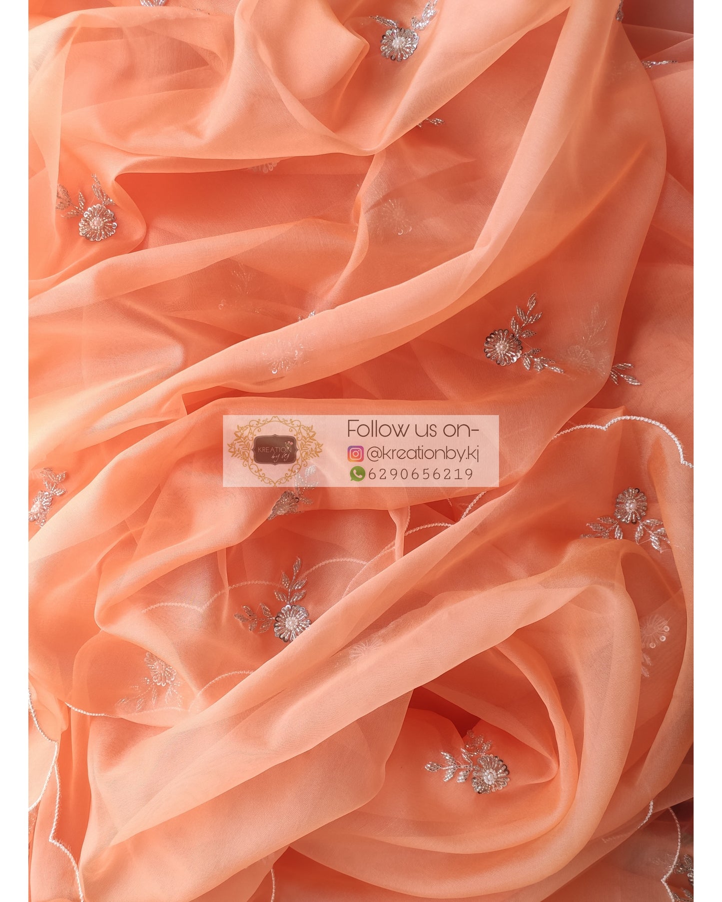 Peach Organza Silk Saree With 86 Bootas - kreationbykj