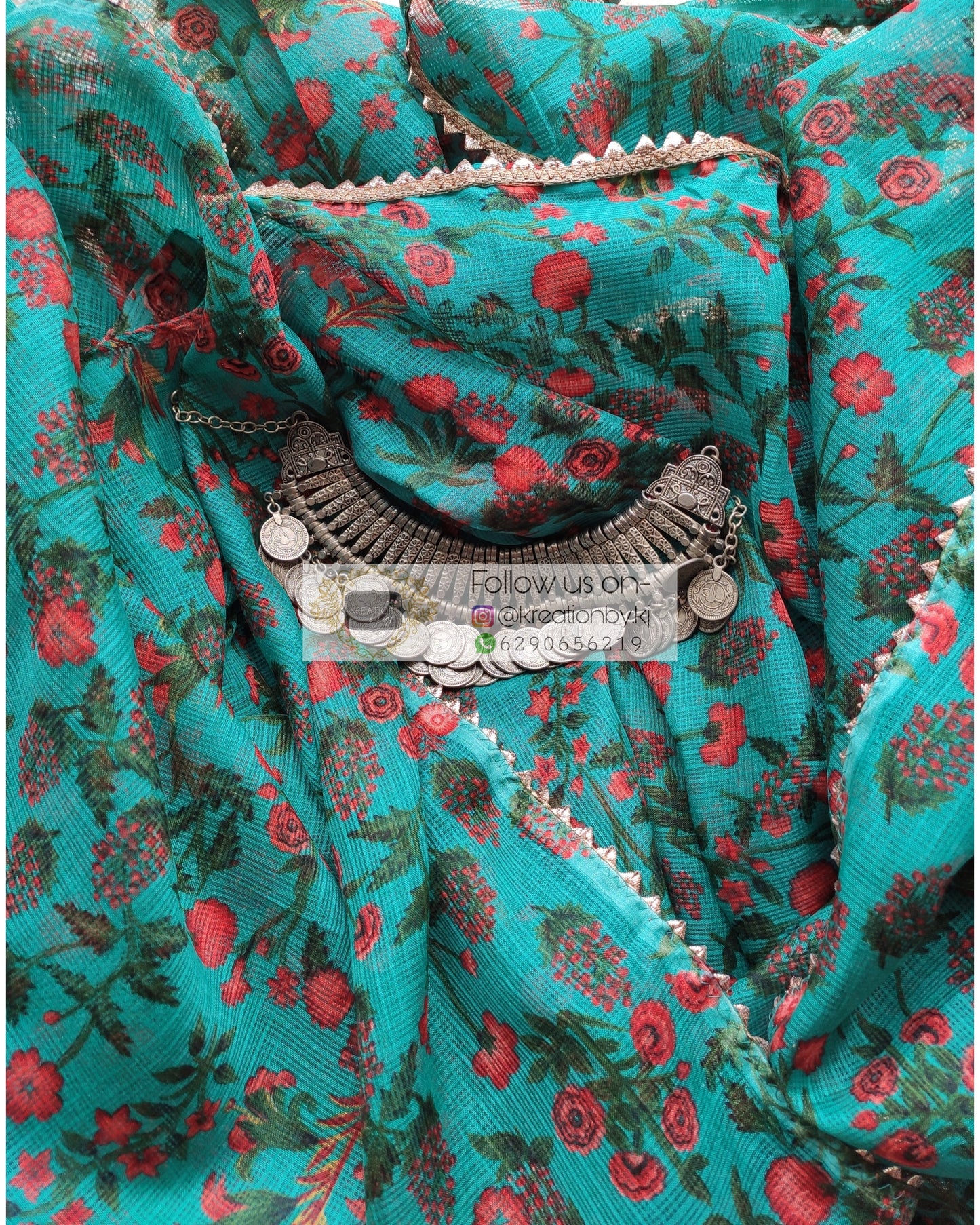 Green Floral Print Kota Saree - kreationbykj