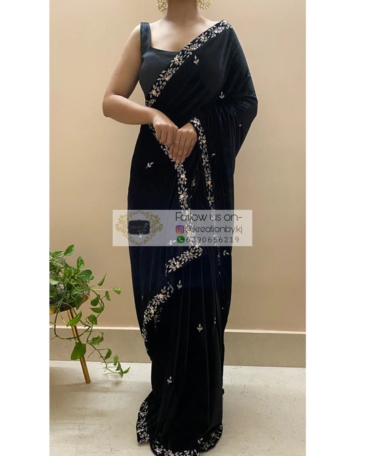 Black Velvet Chandani Saree - kreationbykj