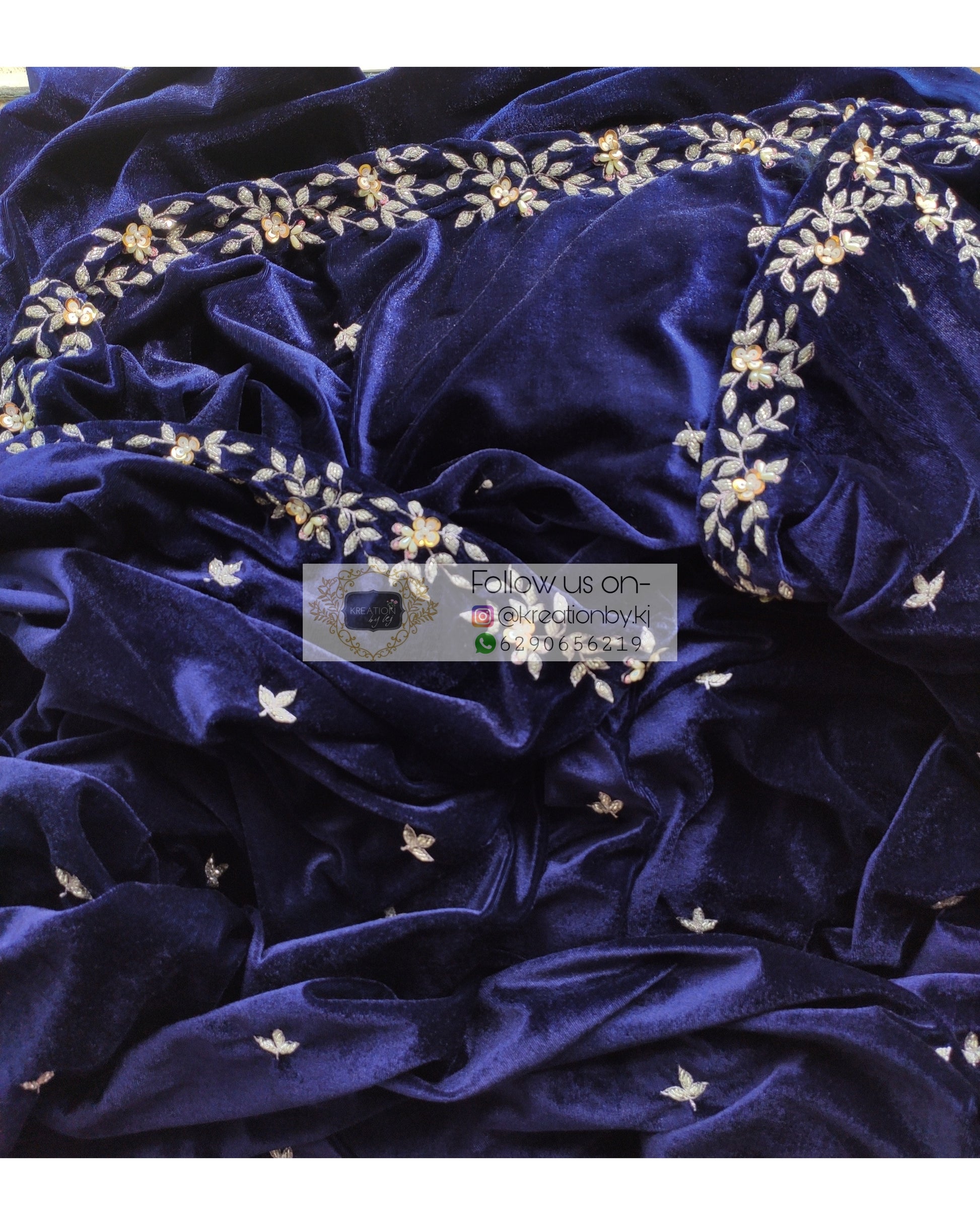 Navy Blue Velvet Chandani Saree - kreationbykj