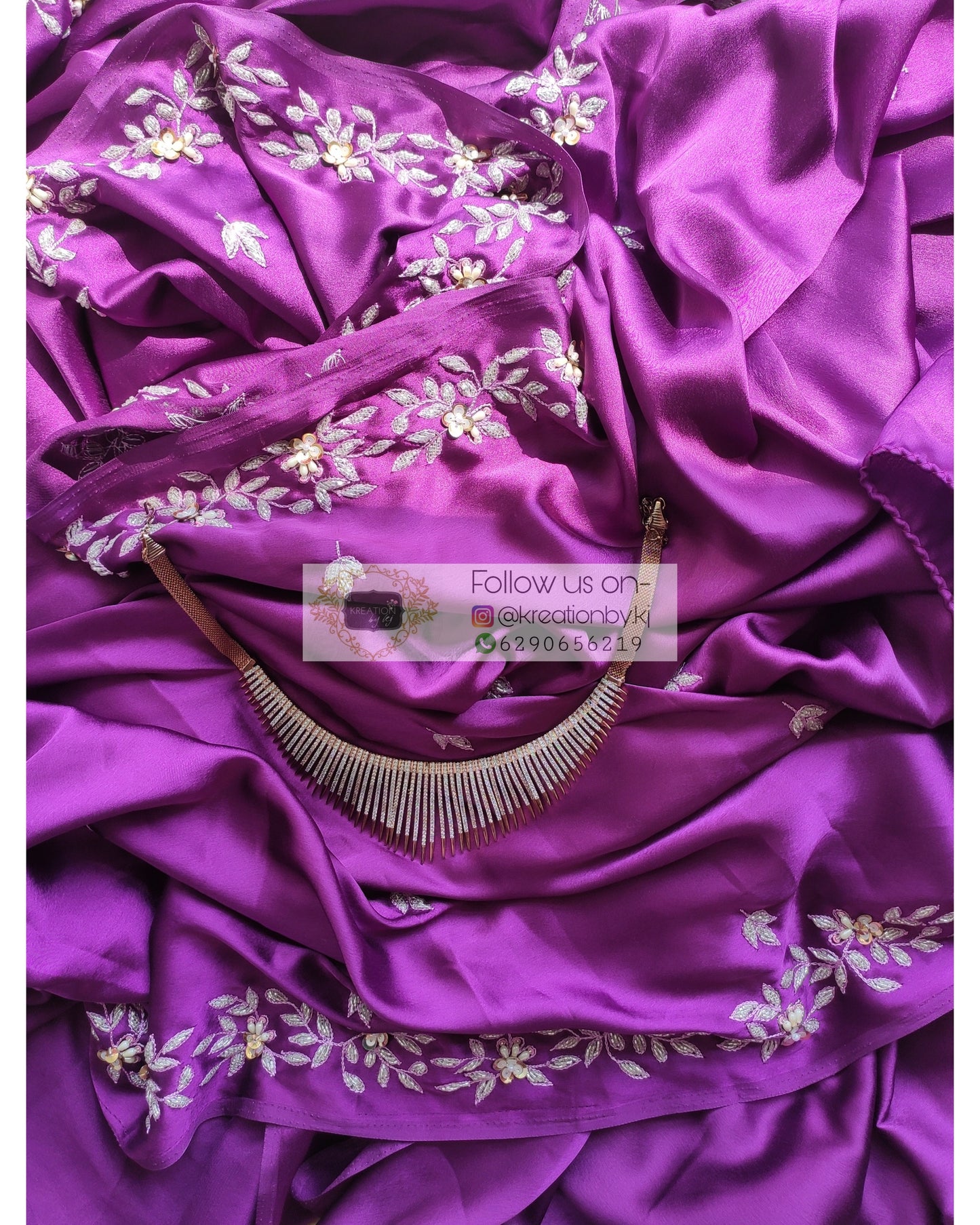 Dark Purple Satin Silk Chandani Saree - kreationbykj