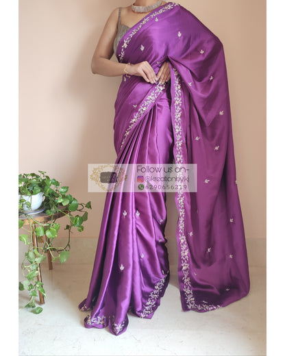 Dark Purple Satin Silk Chandani Saree - kreationbykj