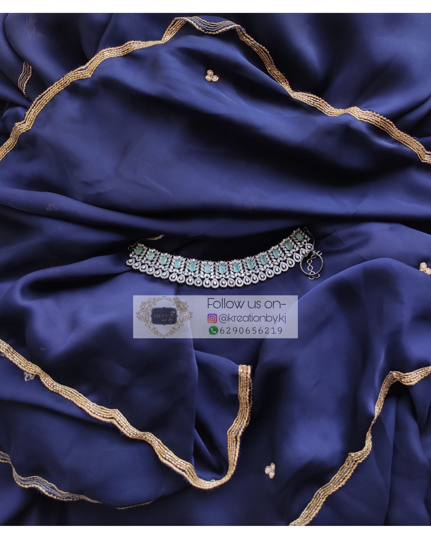 Navy Blue Crepe Silk Saree With Handembroidered Scalloping - kreationbykj