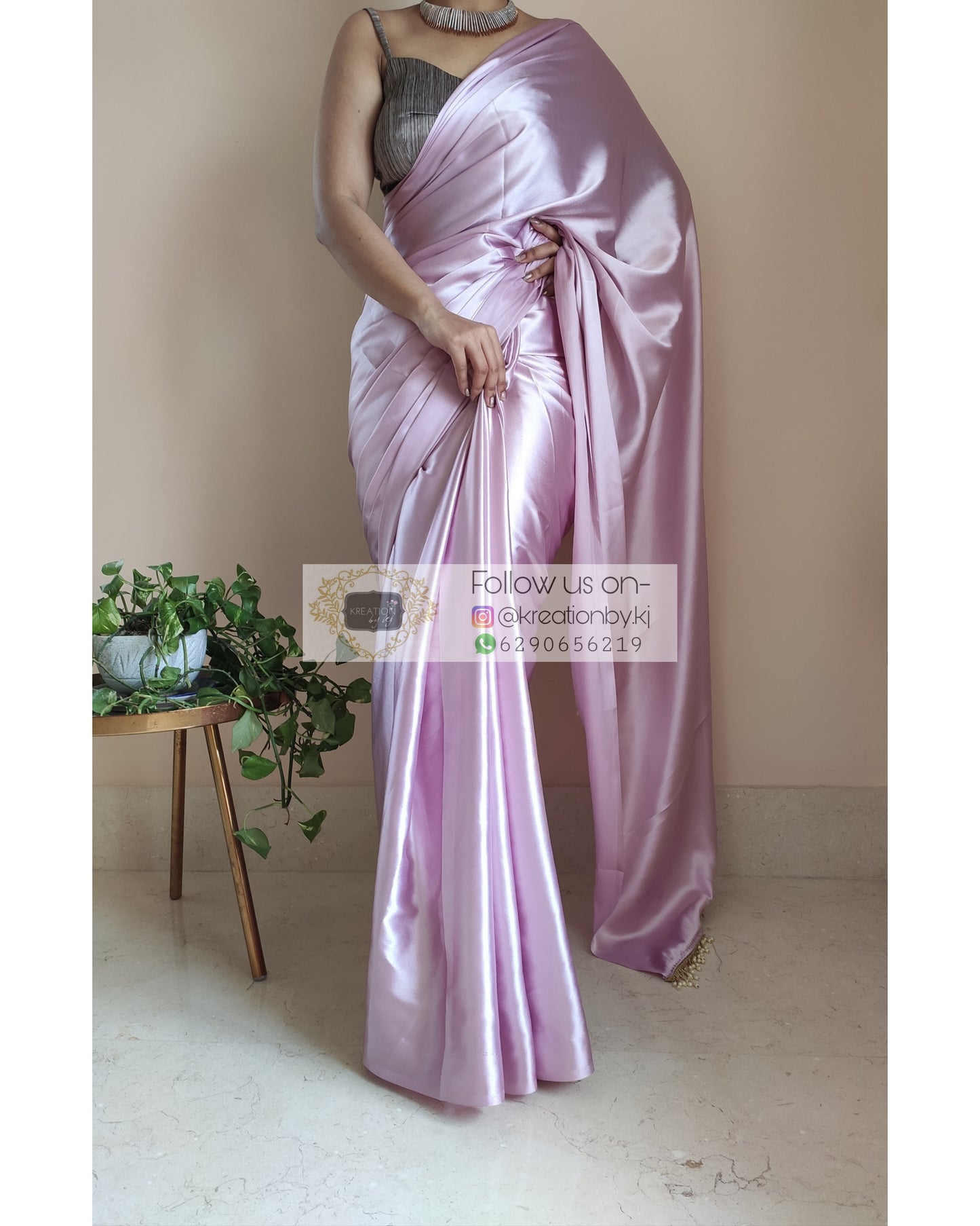 Thistle Satin Silk Saree With Handmade Tassels On Pallu - kreationbykj