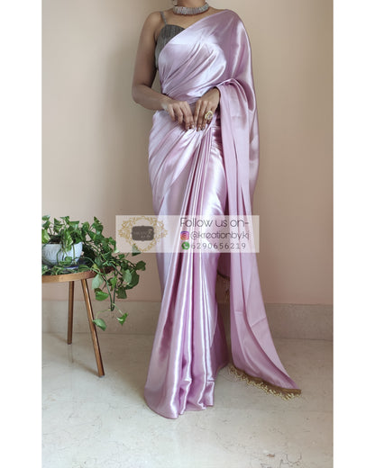 Thistle Satin Silk Saree With Handmade Tassels On Pallu - kreationbykj