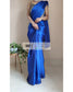 Royal Blue Satin Silk Saree With Handmade Tassels On Pallu - kreationbykj