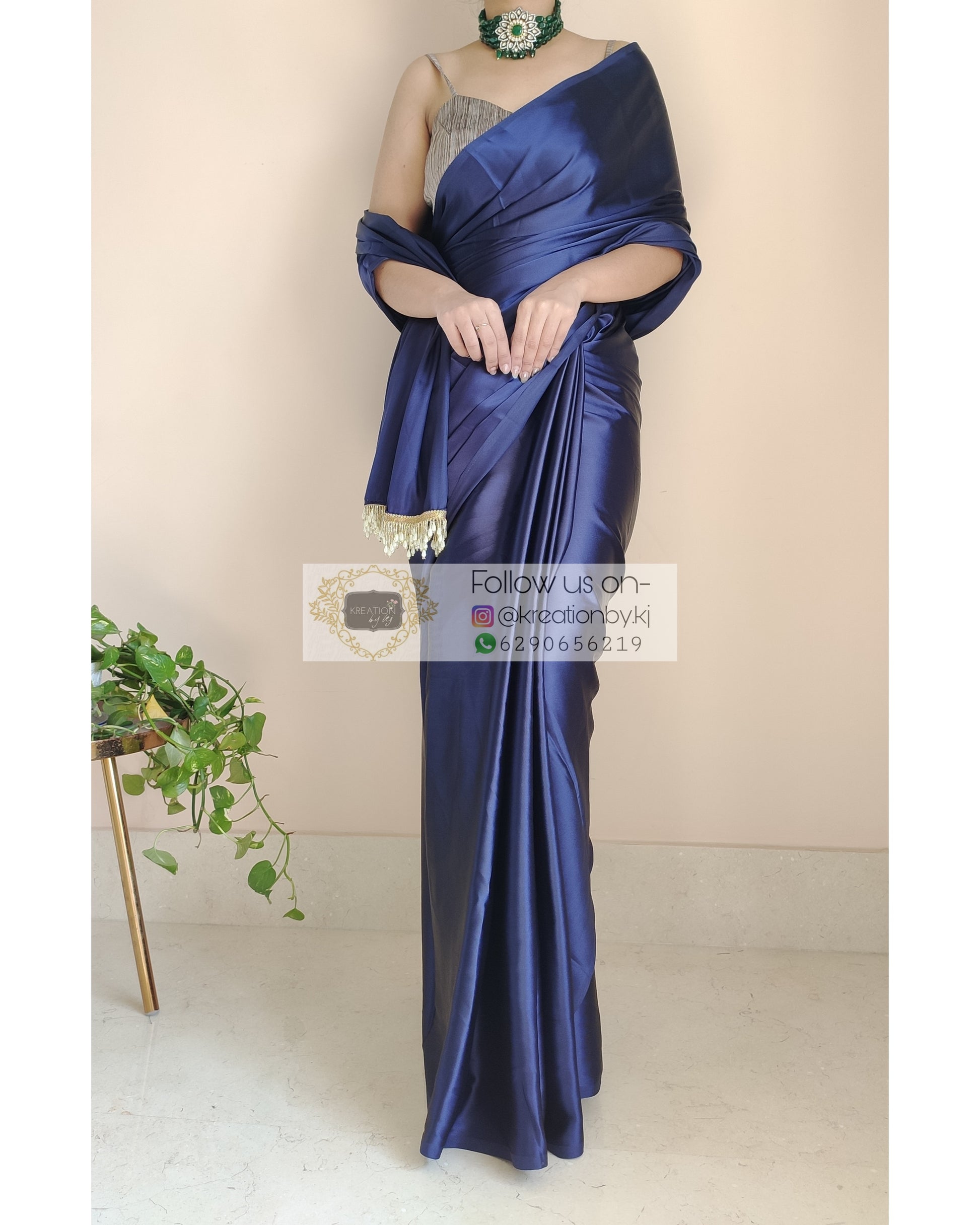 Peacock Blue Satin Silk Saree With Handmade Tassels on Pallu –  Dailylifestyle