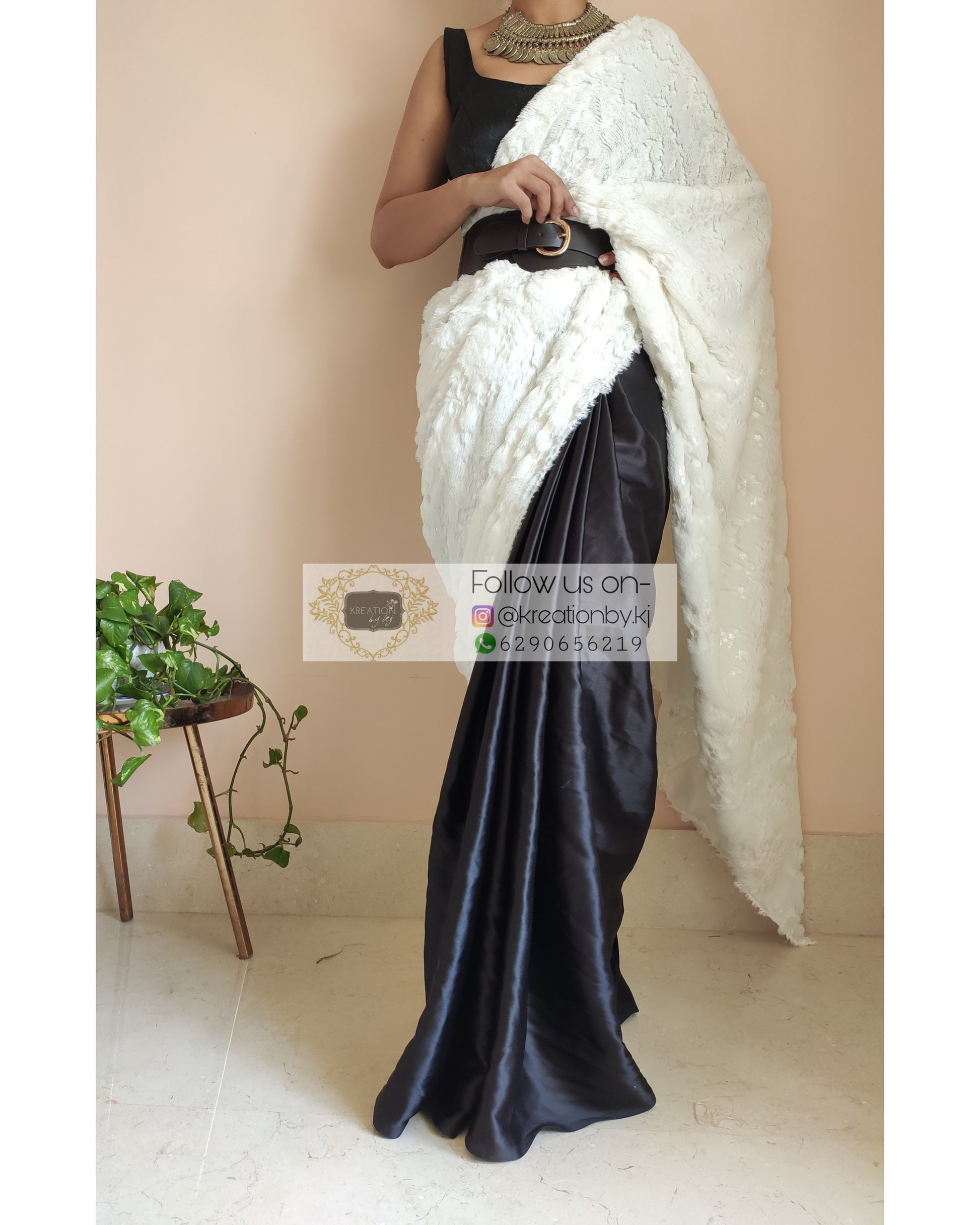 Designer Fur Pallu Saree - kreationbykj