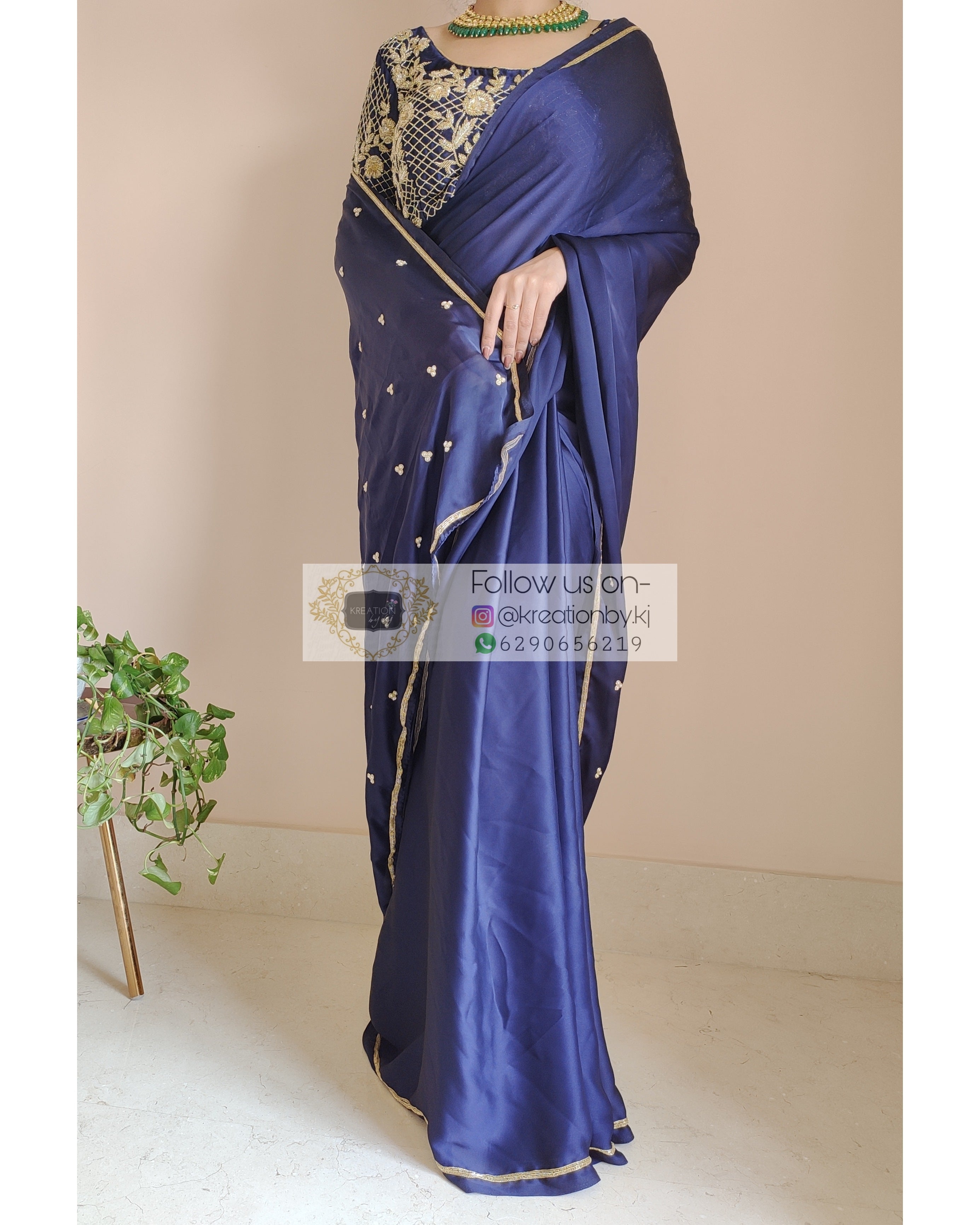 Navy blue plain silk saree best sale