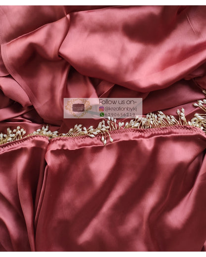 Dusty Rose Satin Silk Saree With Handmade Tassels On Pallu - kreationbykj