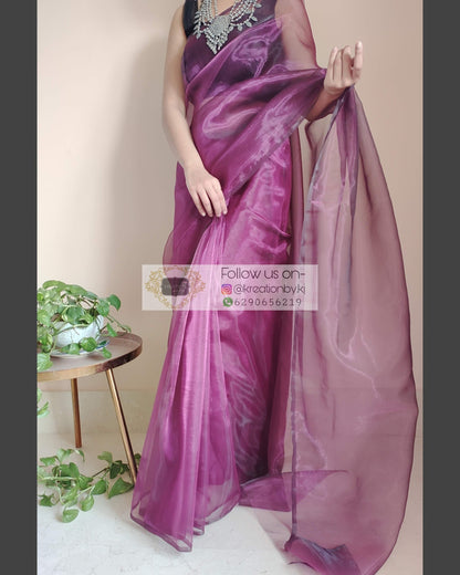 Purple Wine Glass Tissue Saree - kreationbykj