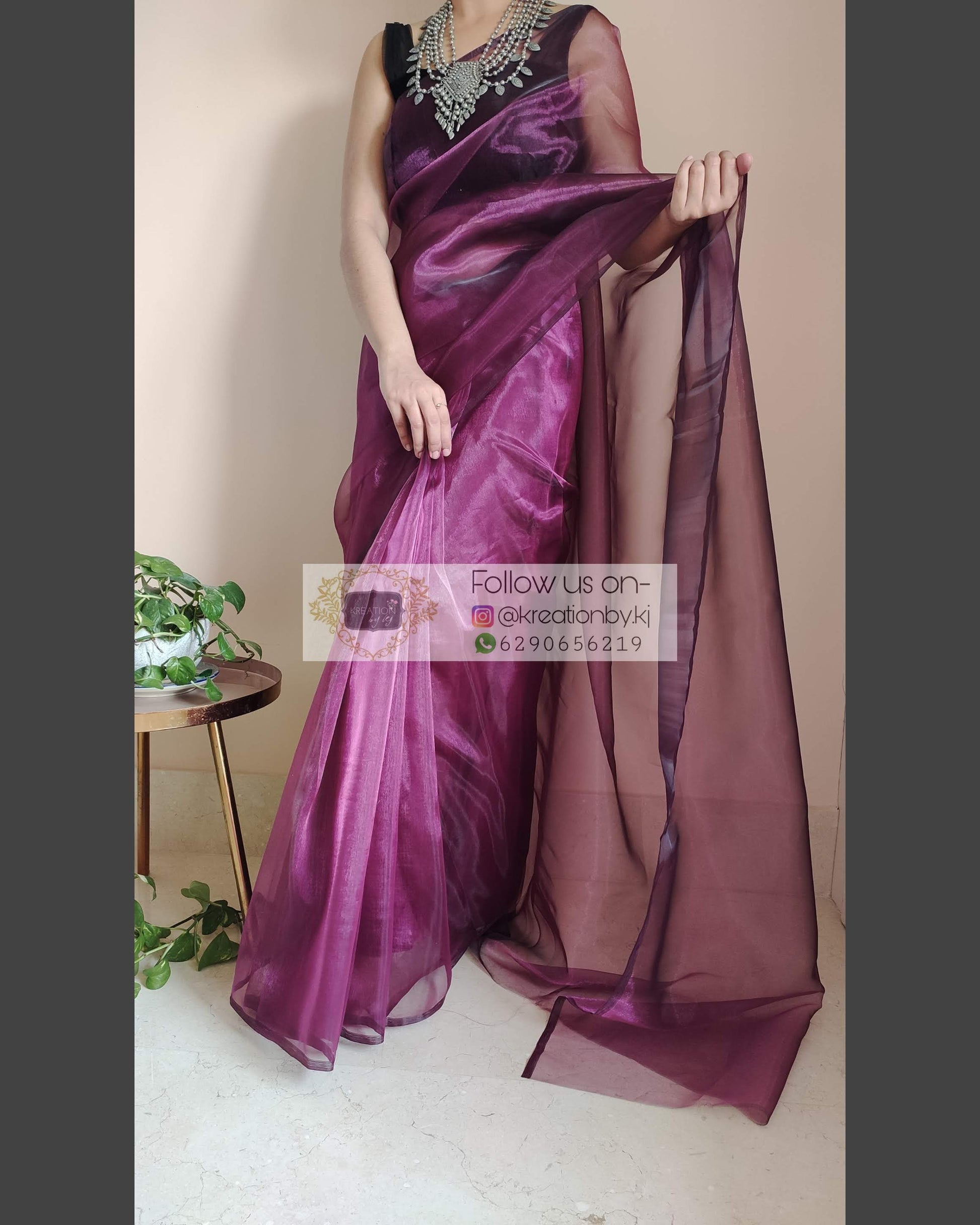 Purple Wine Glass Tissue Saree - kreationbykj