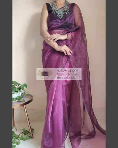 Purple Wine Glass Tissue Saree - kreationbykj