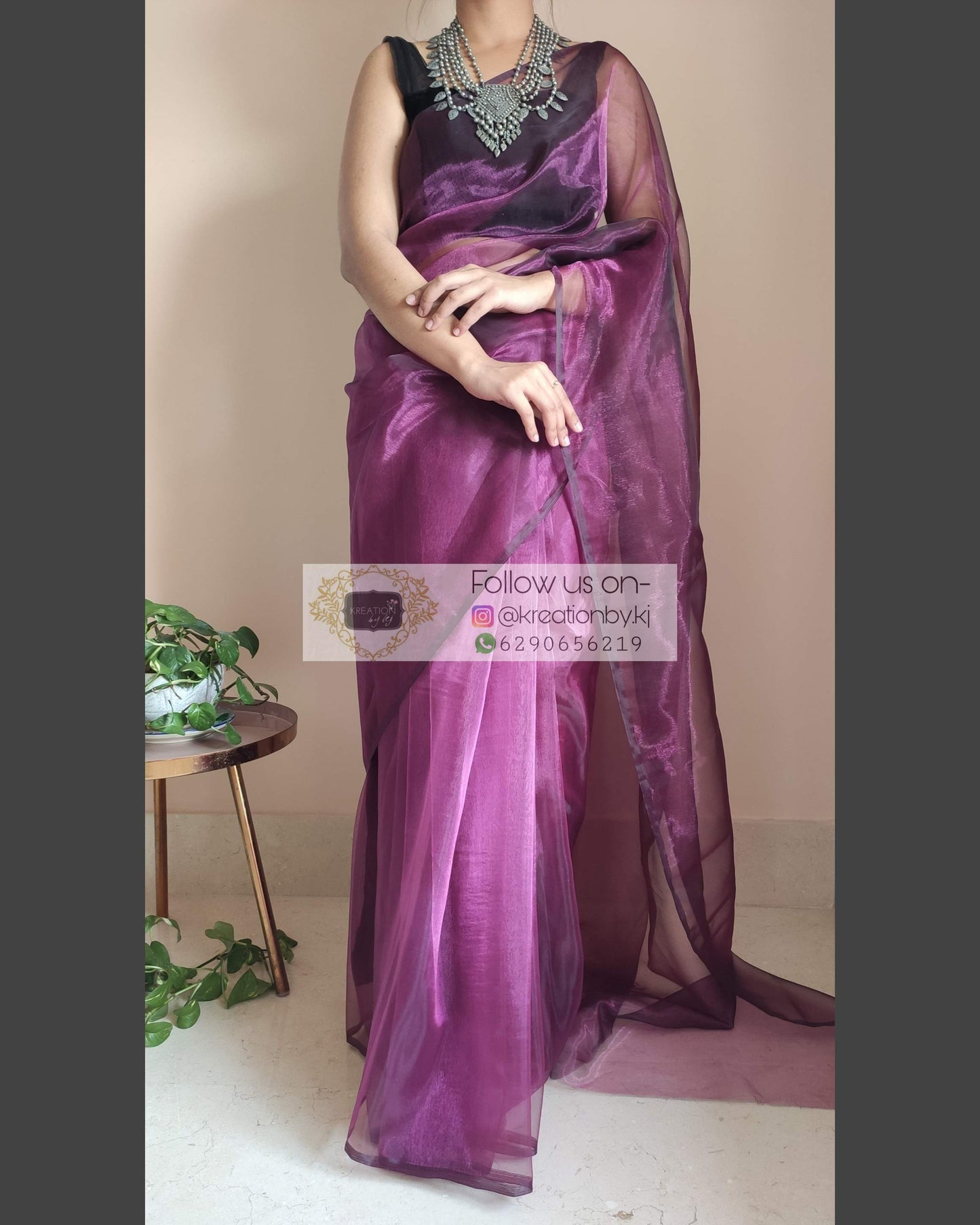 Purple Wine Glass Tissue Saree - kreationbykj