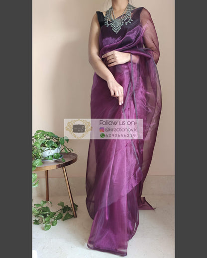 Purple Wine Glass Tissue Saree - kreationbykj