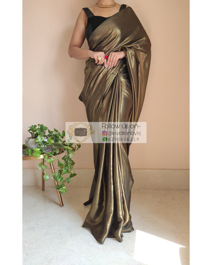 Black Molten Shimmer Satin Saree - kreationbykj