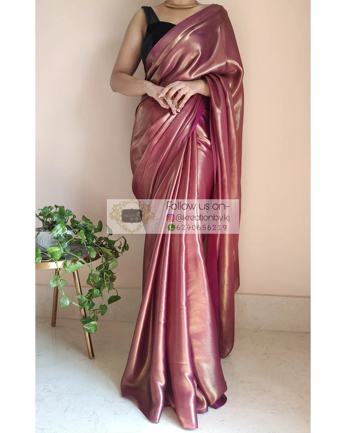 Molten Purple Shimmer Satin Saree - kreationbykj