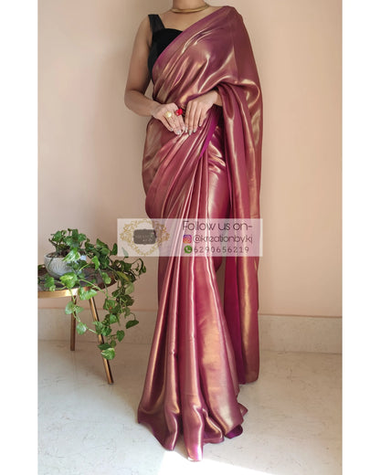 Molten Purple Shimmer Satin Saree - kreationbykj