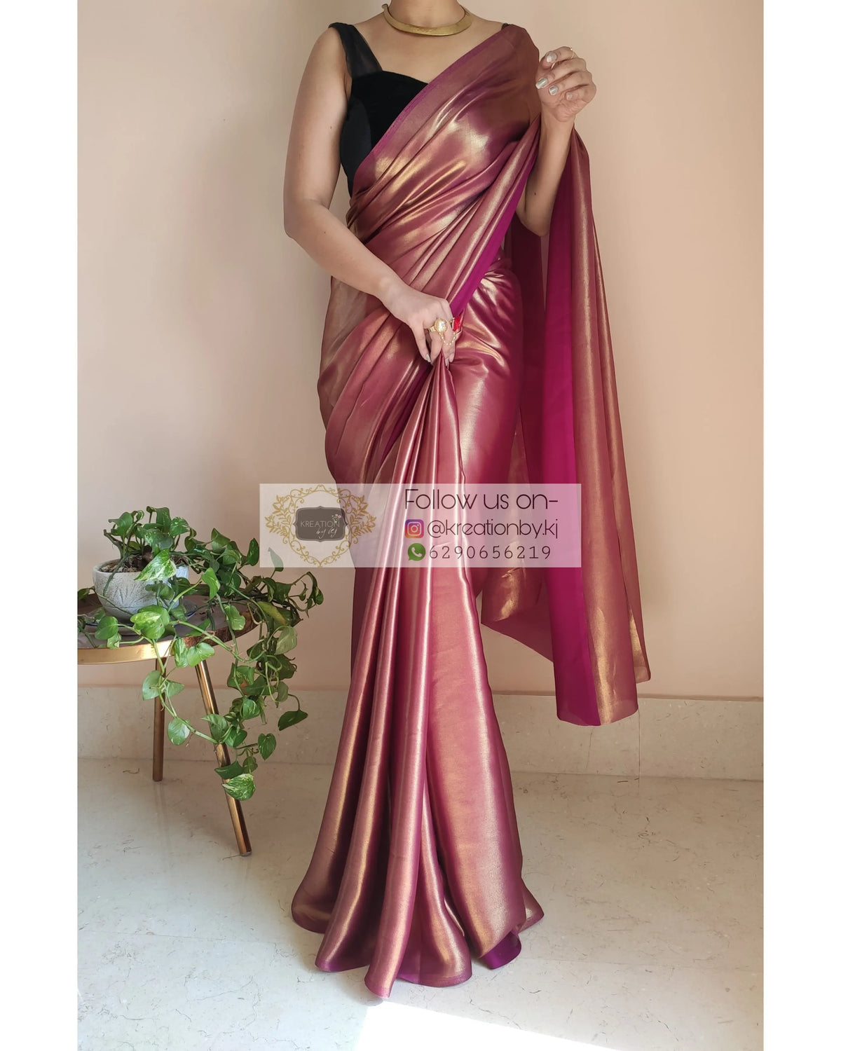 Molten Purple Shimmer Satin Saree - kreationbykj