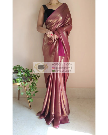 Molten Purple Shimmer Satin Saree - kreationbykj