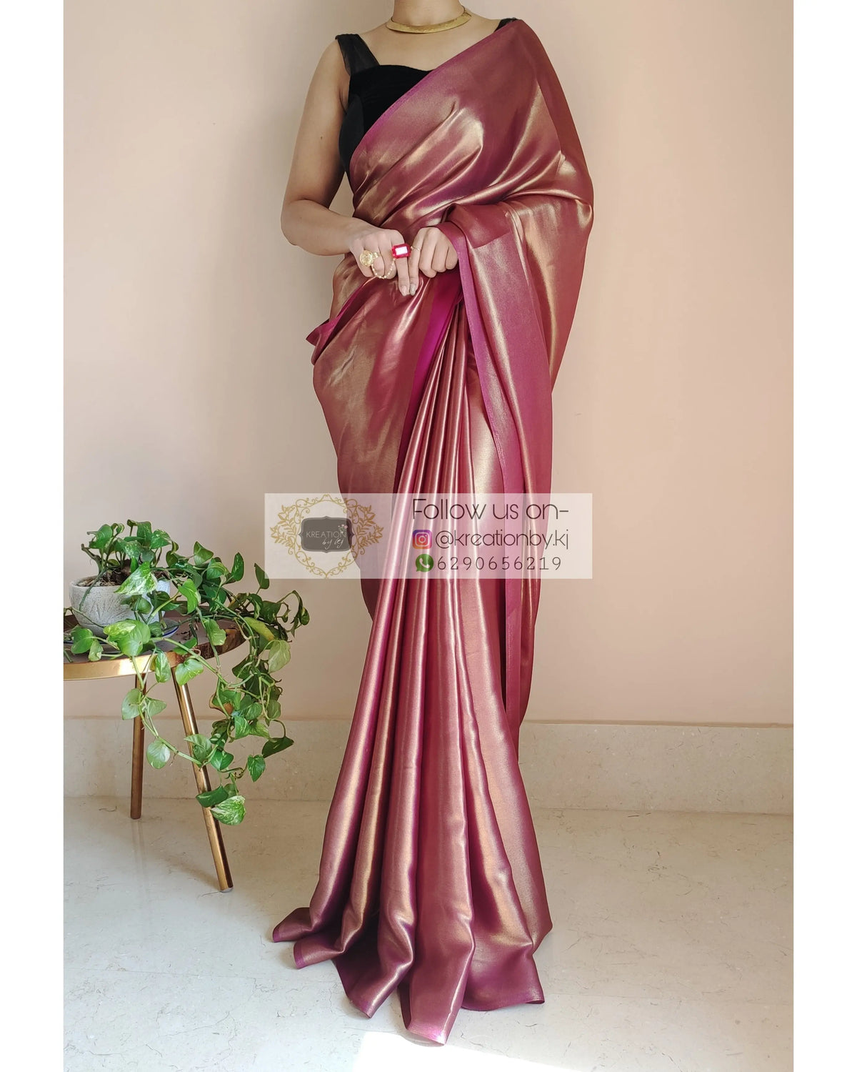 Molten Purple Shimmer Satin Saree - kreationbykj