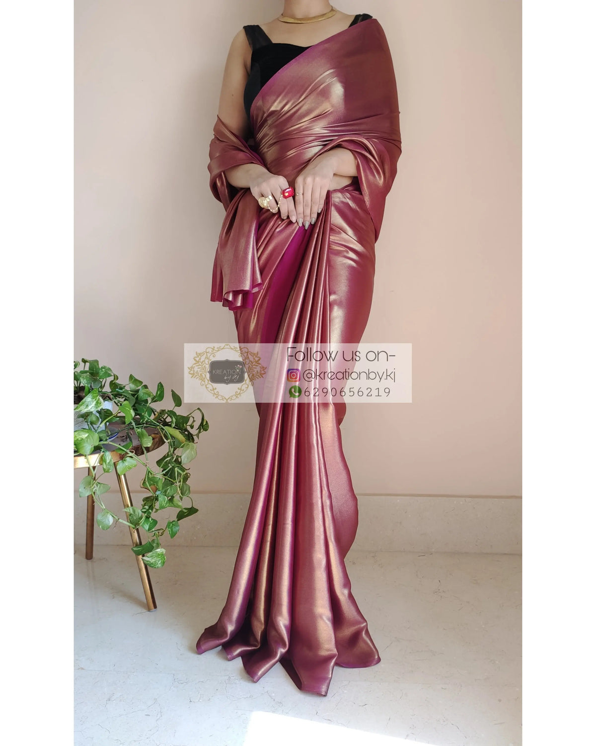 Molten Purple Shimmer Satin Saree - kreationbykj