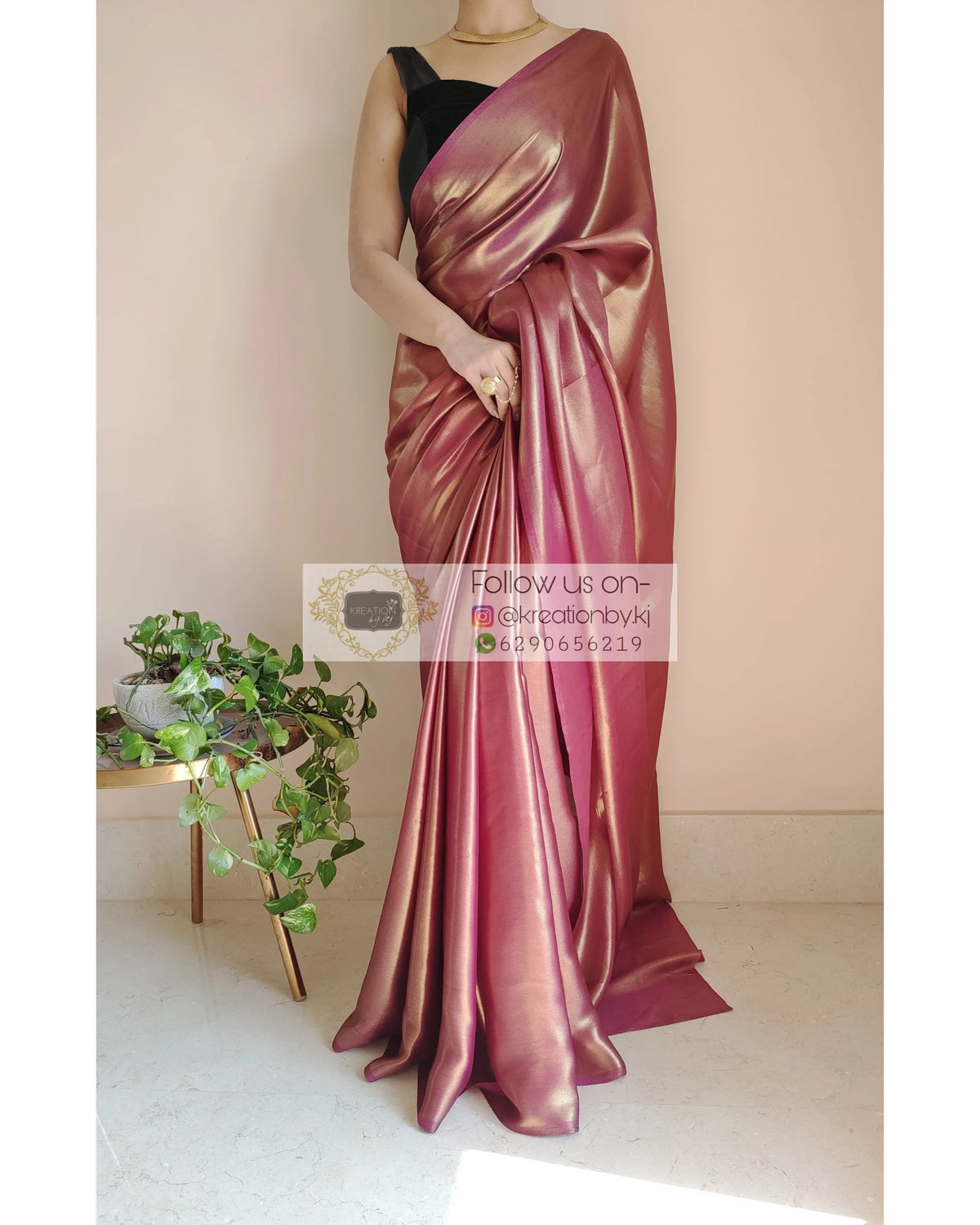 Molten Purple Shimmer Satin Saree - kreationbykj