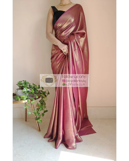 Molten Purple Shimmer Satin Saree - kreationbykj