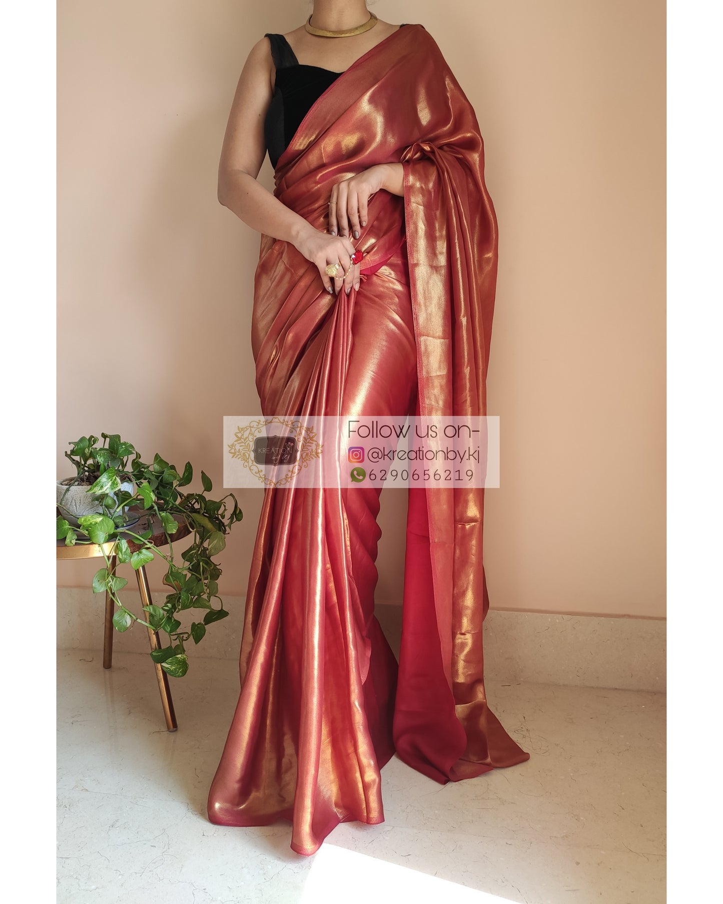 Molten Maroon Shimmer Satin Saree - kreationbykj