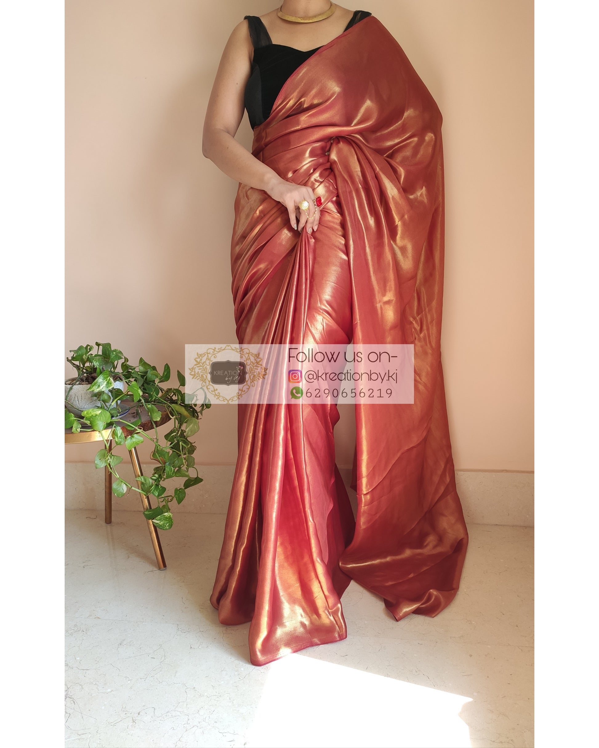 Molten Maroon Shimmer Satin Saree - kreationbykj