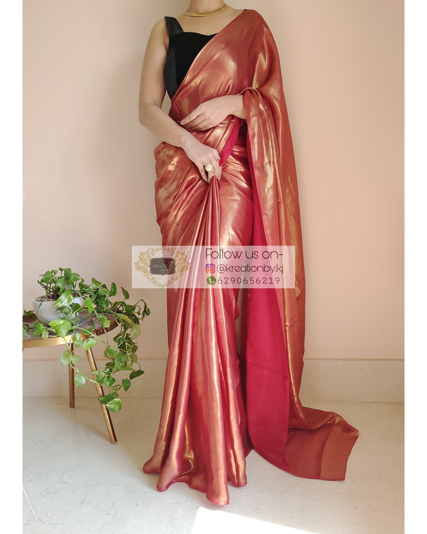 Molten Maroon Shimmer Satin Saree - kreationbykj