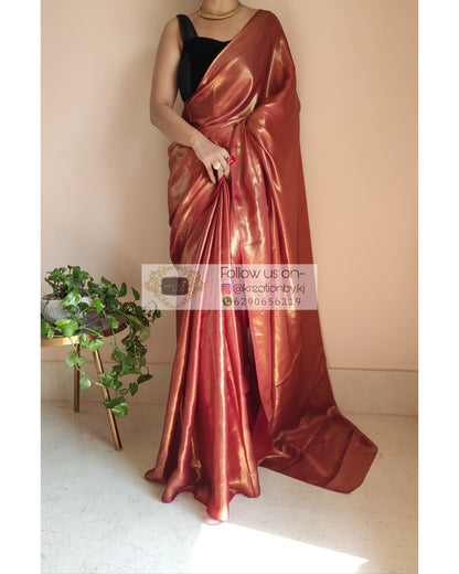 Molten Maroon Shimmer Satin Saree - kreationbykj