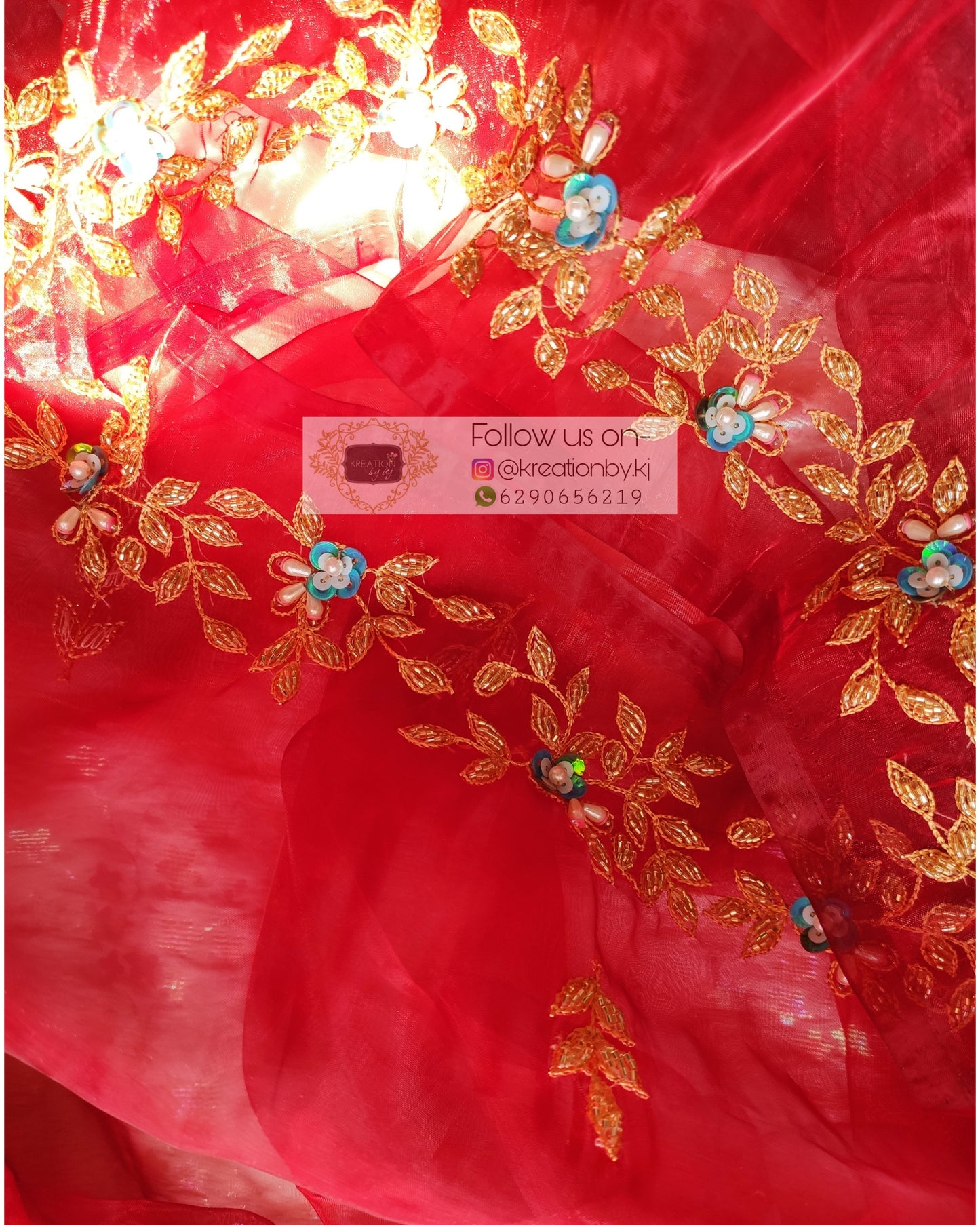 Red Glass Tissue Chandani Dupatta - kreationbykj