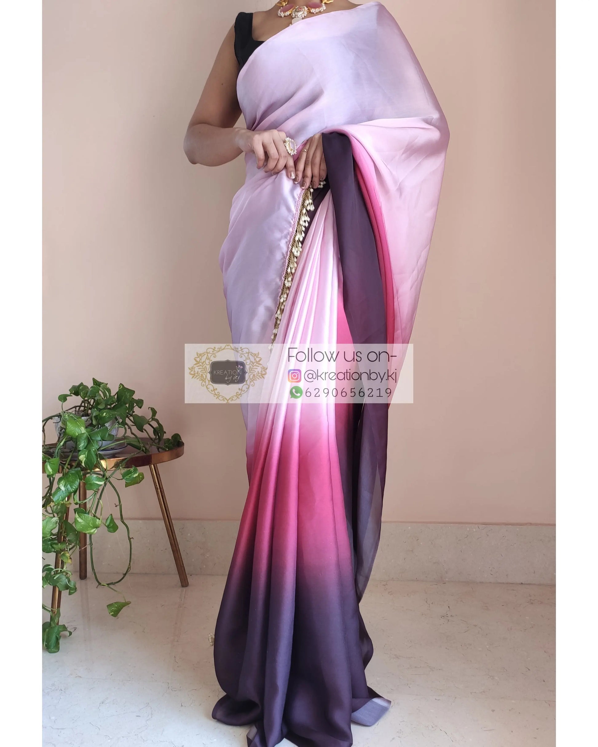 Pink Ombré Crepe Silk Saree - kreationbykj