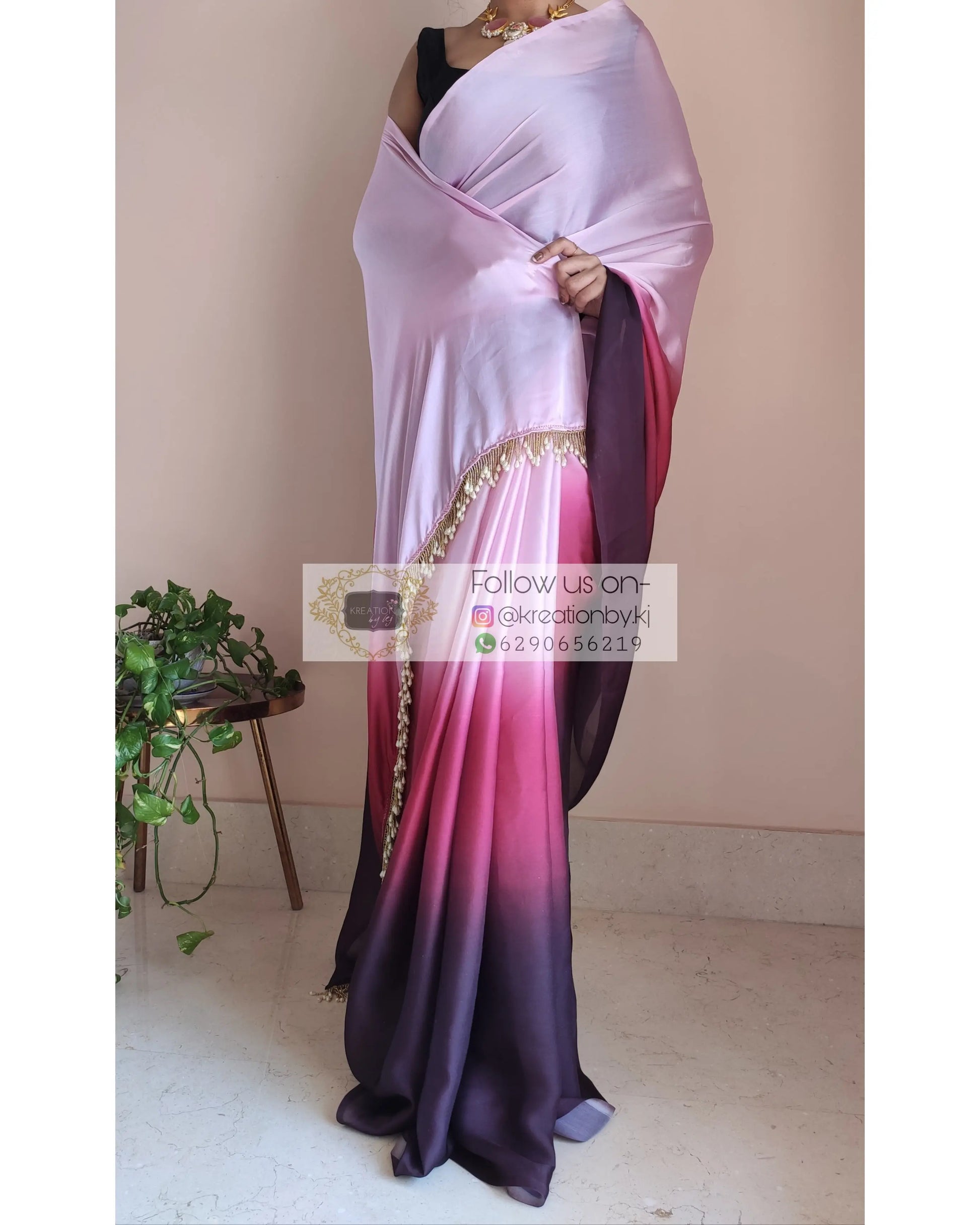 Pink Ombré Crepe Silk Saree - kreationbykj