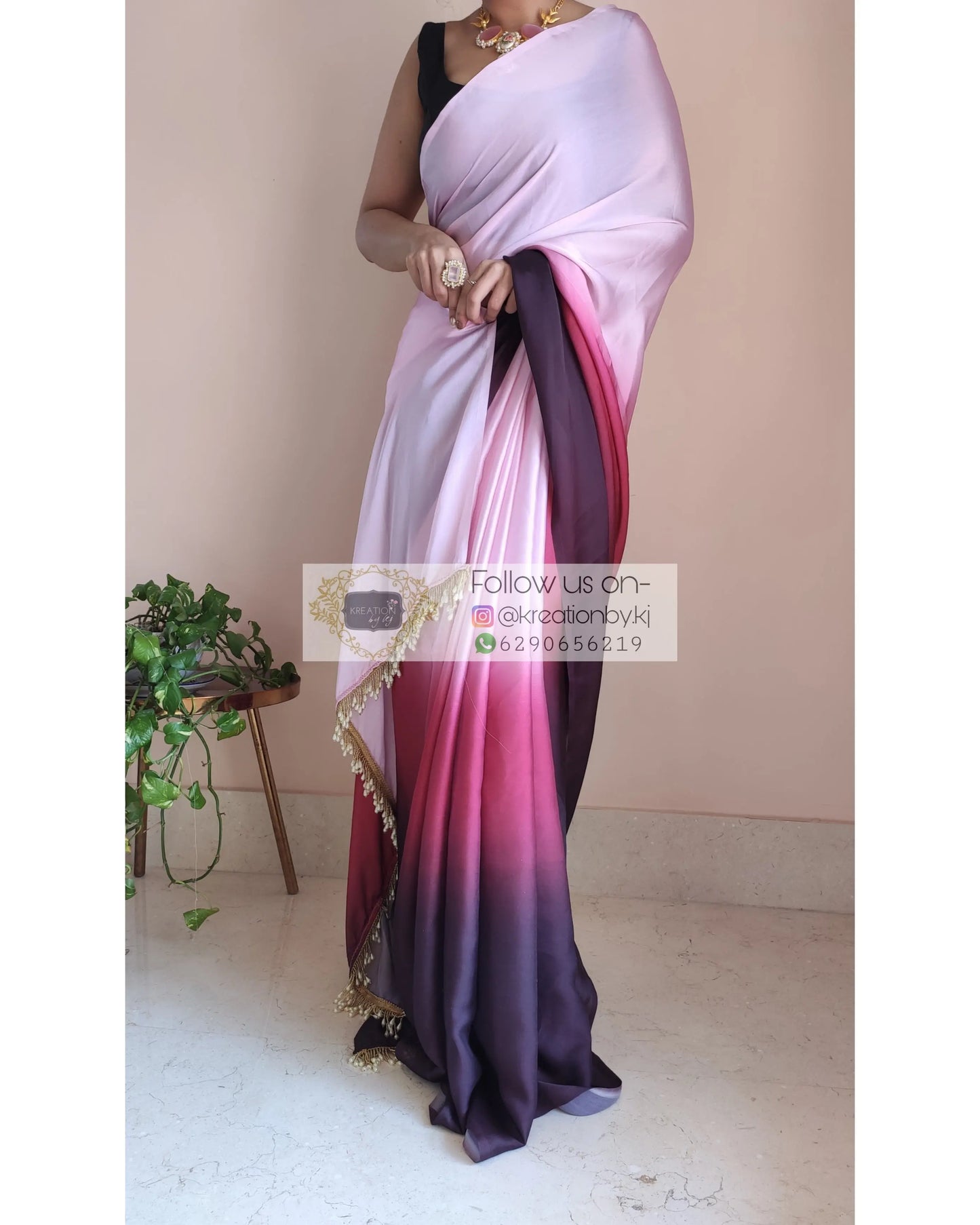 Pink Ombré Crepe Silk Saree - kreationbykj