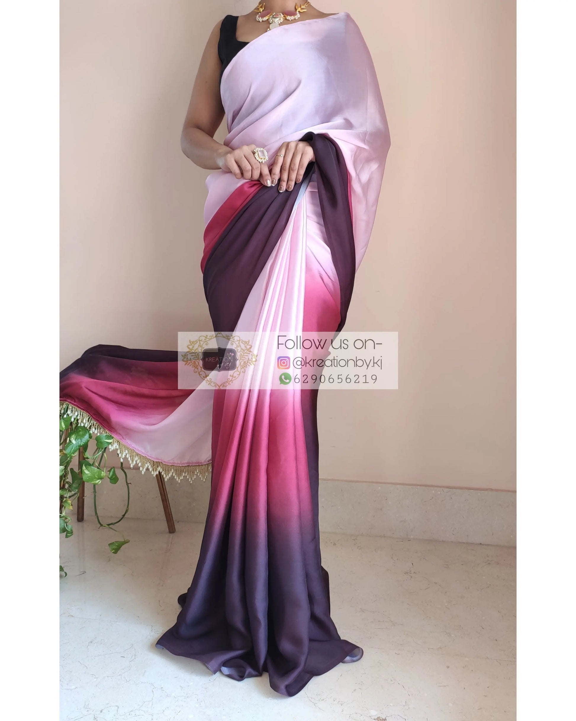 Pink Ombré Crepe Silk Saree - kreationbykj