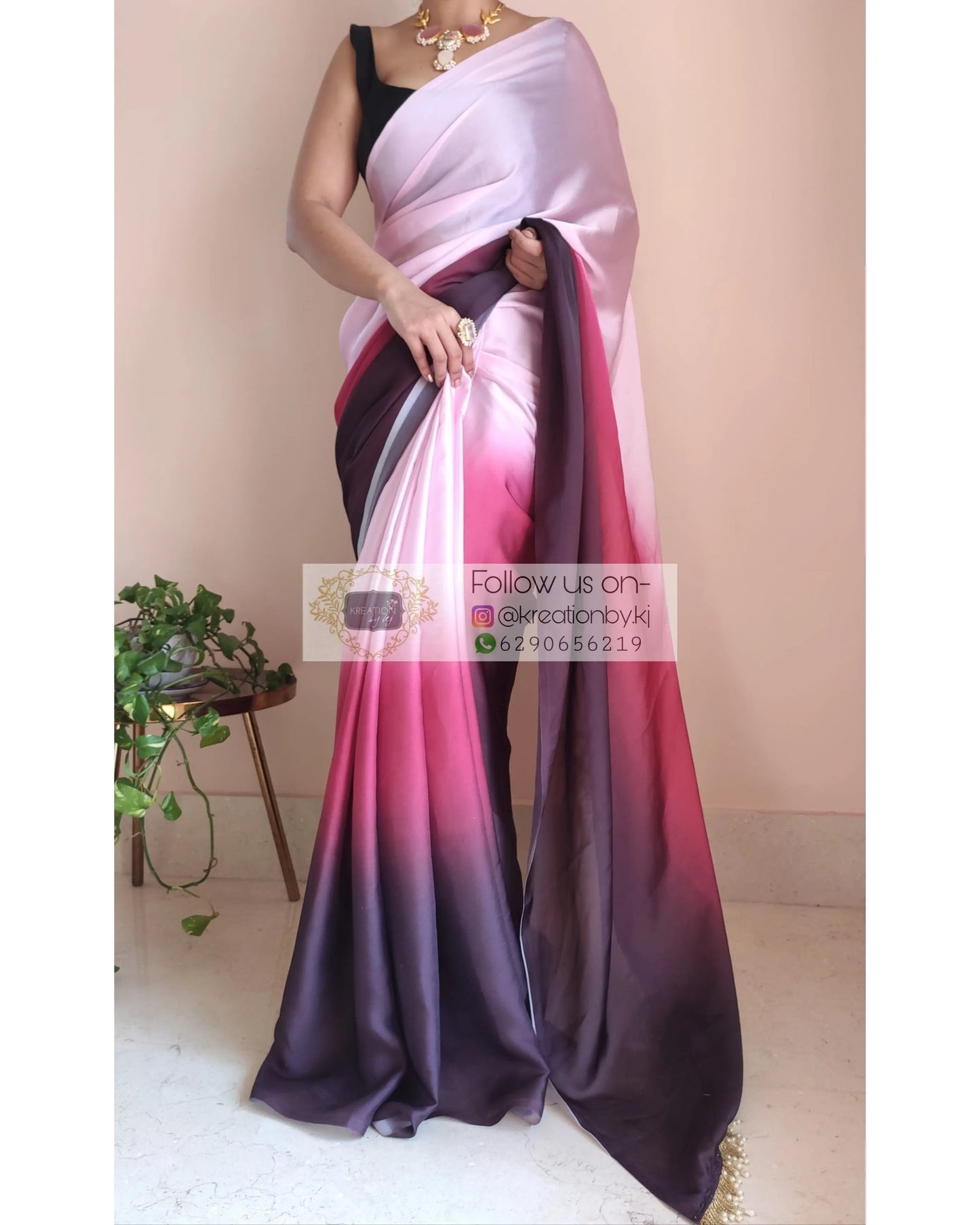 Pink Ombré Crepe Silk Saree - kreationbykj