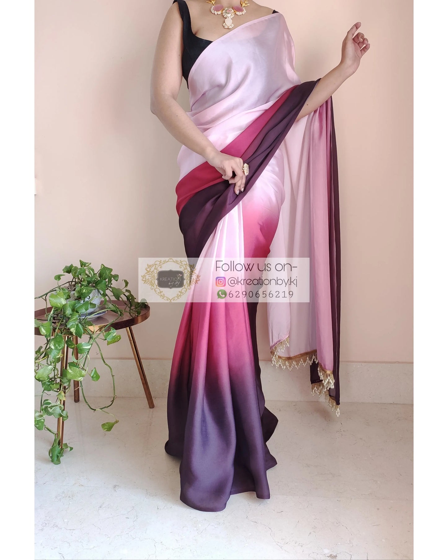 Pink Ombré Crepe Silk Saree - kreationbykj