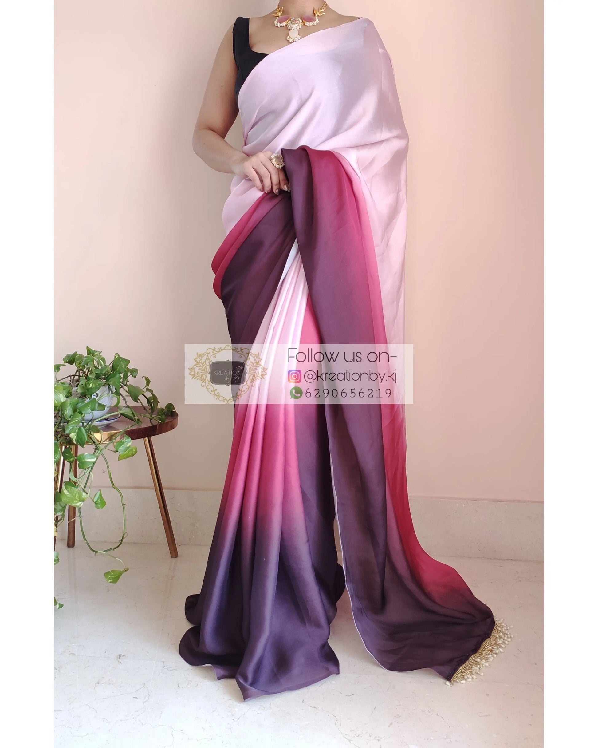 Pink Ombré Crepe Silk Saree - kreationbykj