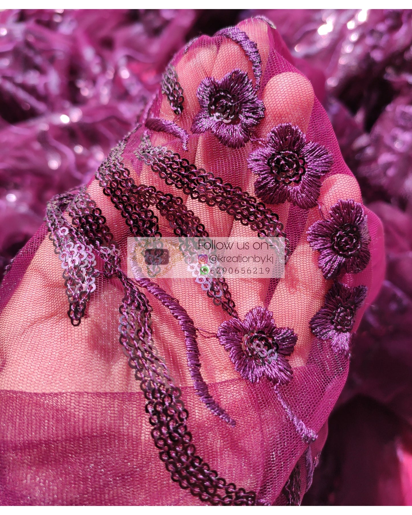 Dark Eggplant Wine Sequins And Threadwork Saree - kreationbykj