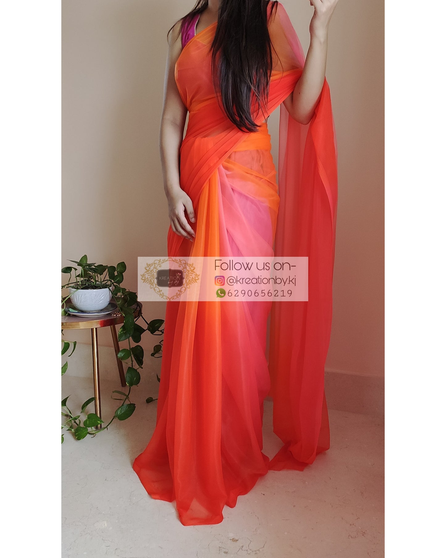 Orange Ombré Dip Dyed Net Saree - kreationbykj